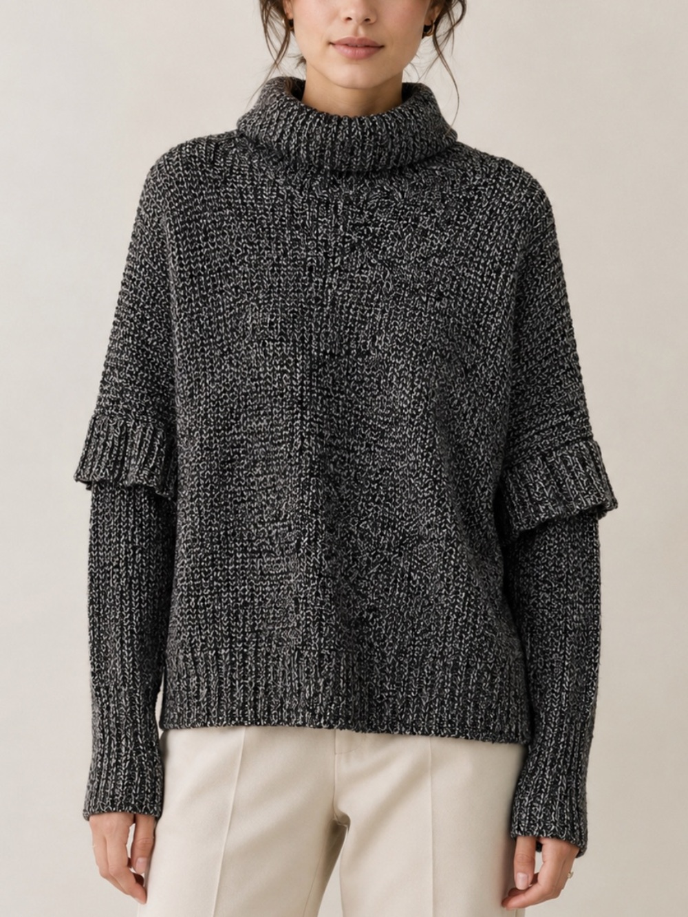 RD Style Gray Marled Knit Oversized Turtleneck Sweater